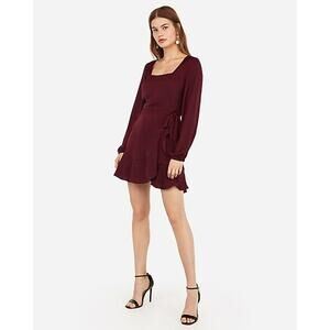 EXPRESS - Square Neck Ruffle Wrap Dress - Burgundy - Women's Size XS- NWT